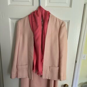 Norman Norell 3 pc vintage wool dress & sleeveless overtop, blazer,scarf. Lined.